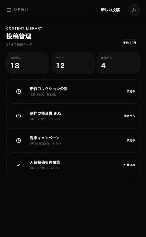 DOUJINI 投稿管理の実際の画面